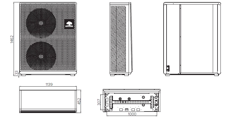 Dimensions of MyCond BeeSmart series outdoor units.