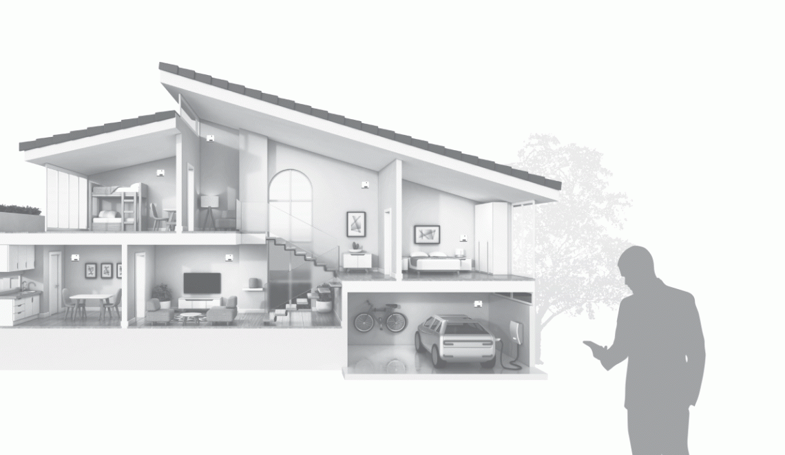 Graphic illustrating the use of a MyCond Wi-Fi relay for home automation control.