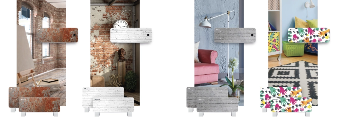 Modern floor-standing fan coil unit from the MyCond Silver Glass series.