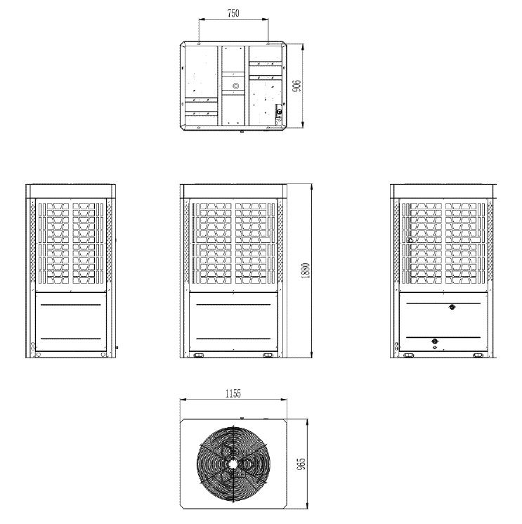 MyCond Diagram showing dimensions of propane MCU-YHP expansion modules.