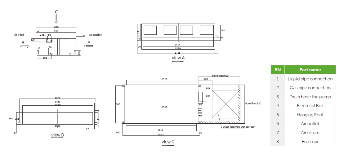 MyCond High ESP duct overall dimensions - 3