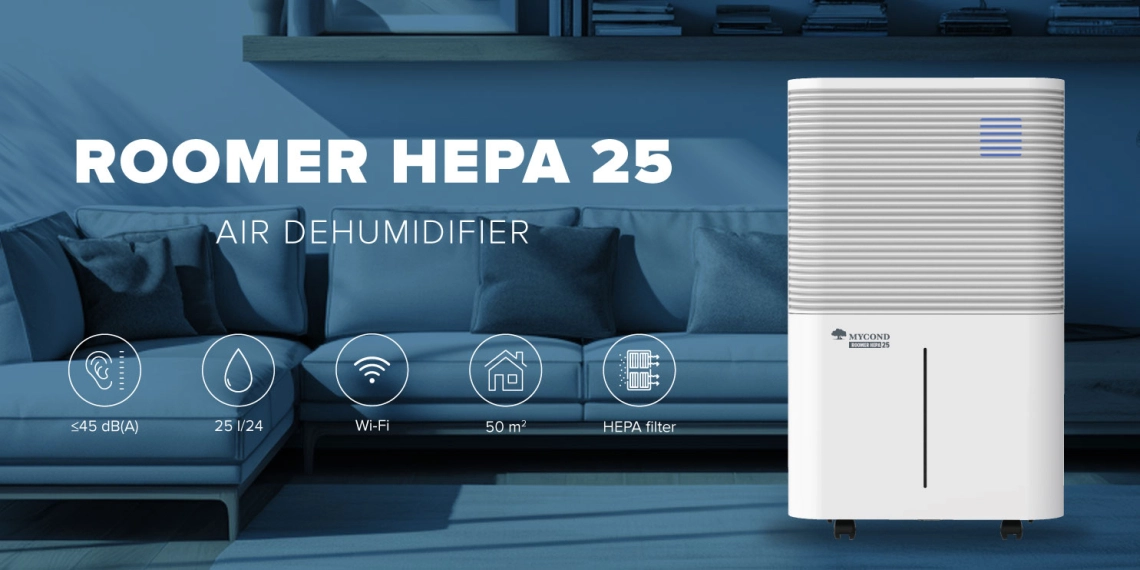 Quiet air dehumidifier MyCond Roomer Hepa 25 for efficient moisture control.