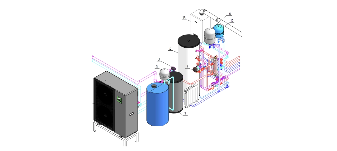 Diagram showing integration of a heat pump with an existing heating system.